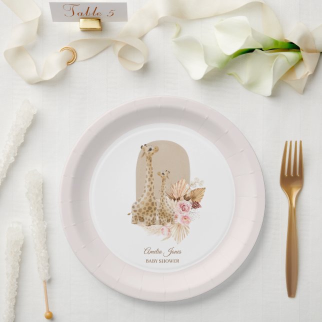 Plato De Papel Baby Pampas Pampas Grass Giraffe Baby Shower (Boda)