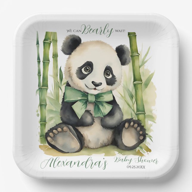 Plato De Papel Baby Panda Bear Bearly Wait Baby Shower (Anverso)