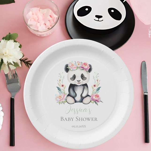 Plato De Papel Baby Panda Peonies Jungle Baby Shower (Add charm to your celebration with our Baby Panda Peonies Jungle Paper Plates!)
