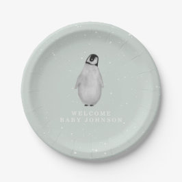 Plato De Papel Baby Penguin Blue Winter Baby Shower