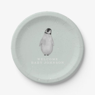 Plato De Papel Baby pingüin Blue Winter Baby Shower