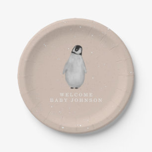 Plato De Papel Baby pingüino Chica rosado Baby Shower