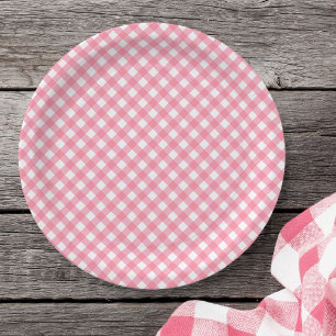 Plato De Papel Baby Pink Gingham