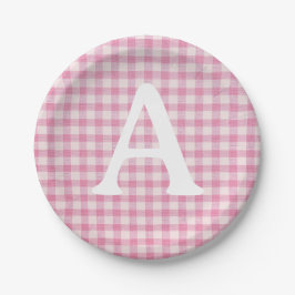 Plato De Papel Baby Pink Gingham Custom Initial