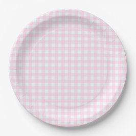 Plato De Papel Baby Pink Gingham Plaid