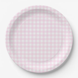 Plato De Papel Baby Pink Gingham Plaid