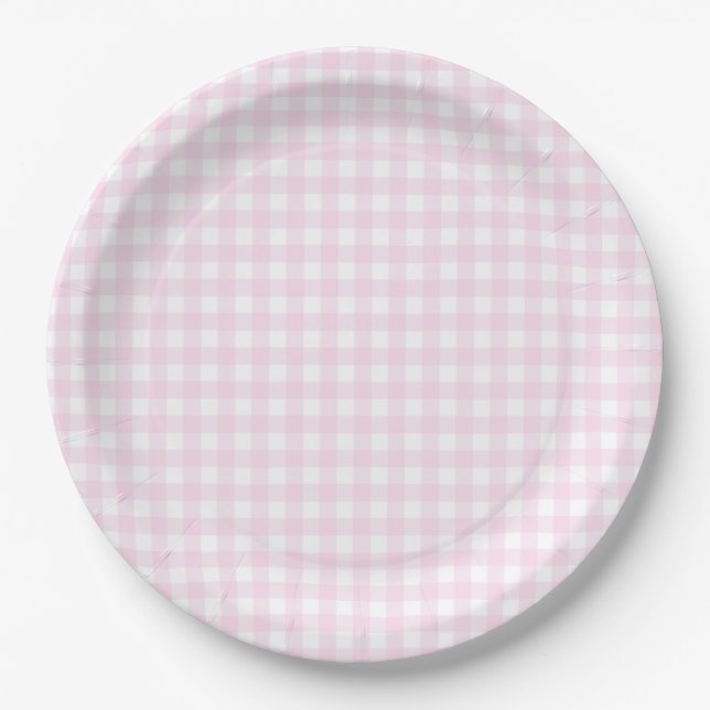 Plato De Papel Baby Pink Gingham Plaid (Anverso)