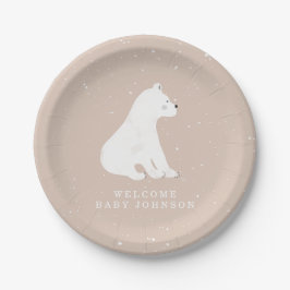 Plato De Papel Baby Polar Bear Cub Rosa Winter Baby Shower