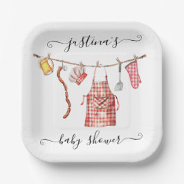 Plato De Papel Baby-Q barbacoa Clothesline Baby Shower
