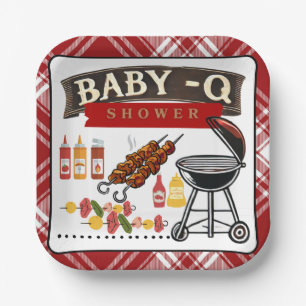 Plato De Papel Baby-Q Checkered Red & Black Grill Baby Shower