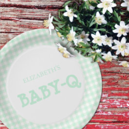 Plato De Papel Baby-Q Mint Green Gingham Baby Shower