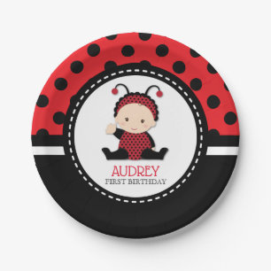Plato De Papel Baby Red Ladybug Primer cumpleaños Baby Shower