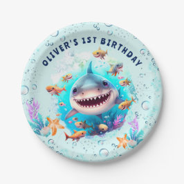 Plato De Papel Baby Shark Boy Primera fiesta de cumpleaños