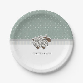 Plato De Papel Baby Sheep Green Polka Dot Baby Shower