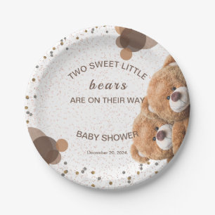 Plato De Papel Baby Shower Adorable Twin Bears