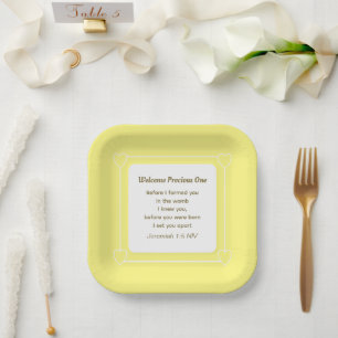Plato De Papel Baby Shower amarillo claro simple y suave
