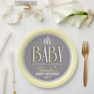 Plato De Papel Baby Shower amarillo de Moda moderna