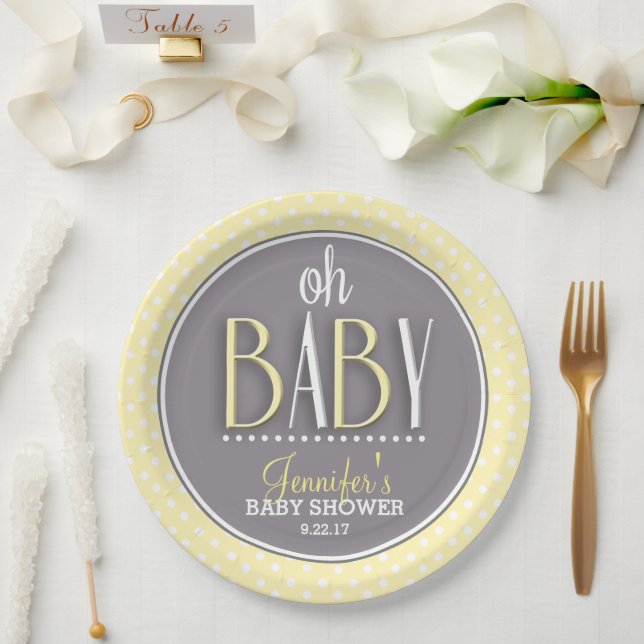 Plato De Papel Baby Shower amarillo de Moda moderna (Boda)