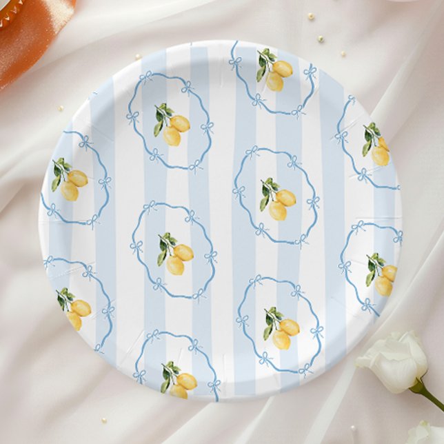 Plato De Papel Baby Shower amarillo mediterráneo azul limón (Subido por el creador)