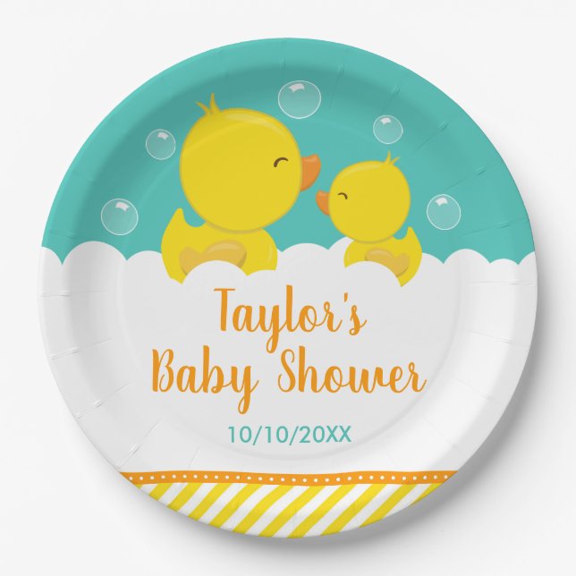 Plato De Papel Baby Shower amarillo y verde dudoso de goma (Anverso)