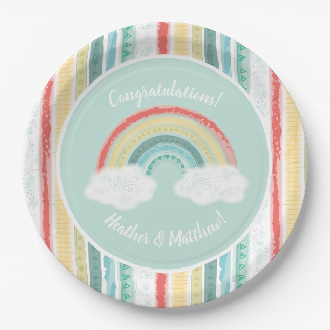 Plato De Papel Baby Shower arcoiris (Anverso)