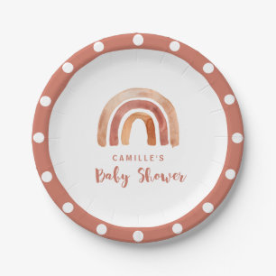 Plato De Papel Baby Shower arcoiris Naranja quema bohemias