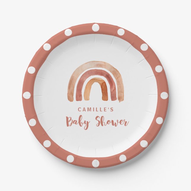 Plato De Papel Baby Shower arcoiris Naranja quema bohemias (Anverso)