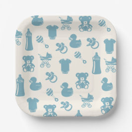 Plato De Papel Baby Shower azul
