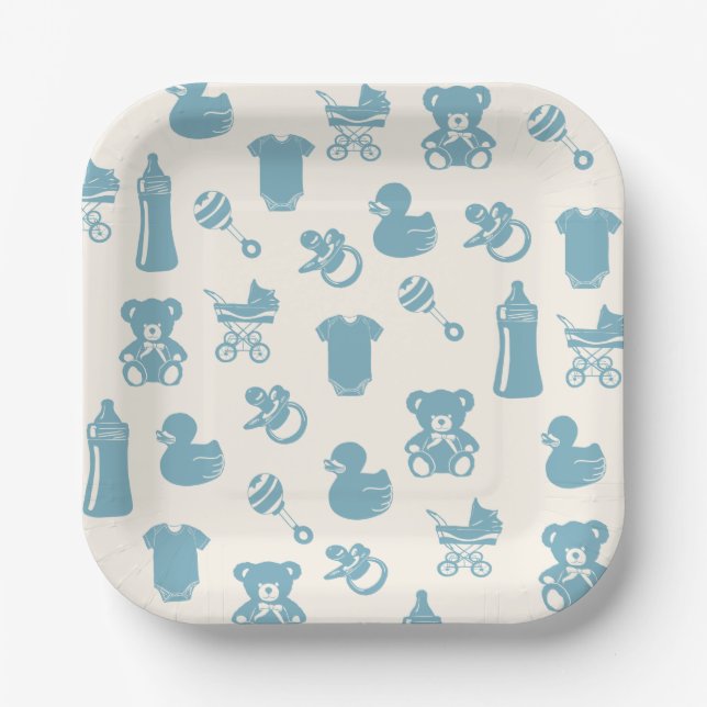 Plato De Papel Baby Shower azul (Anverso)