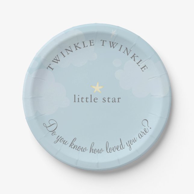 Plato De Papel Baby Shower azul cielo de Estrella Pequeña (Anverso)