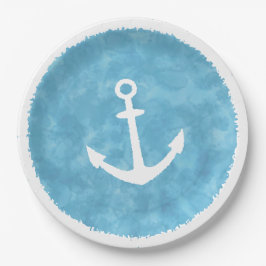 Plato De Papel Baby Shower azul de ancla nautica