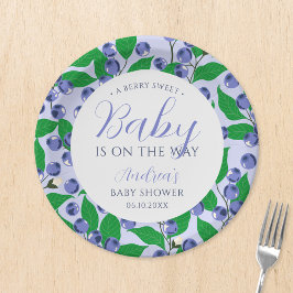 Plato De Papel Baby Shower azul dulce Blueberry