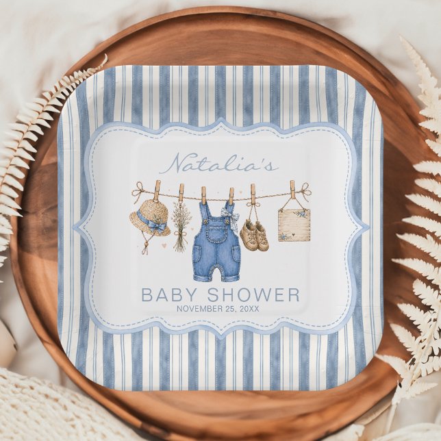Plato De Papel Baby Shower Azul Rústico (Subido por el creador)