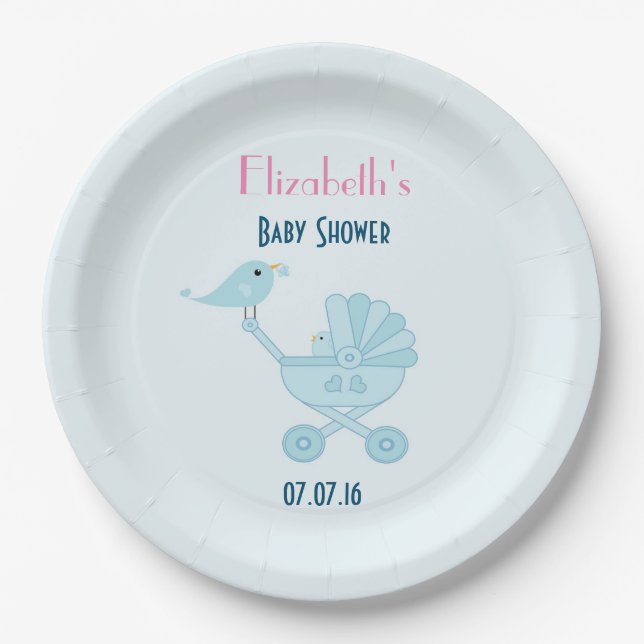 Plato De Papel Baby Shower Baby and Mommy Bluebirds (Anverso)