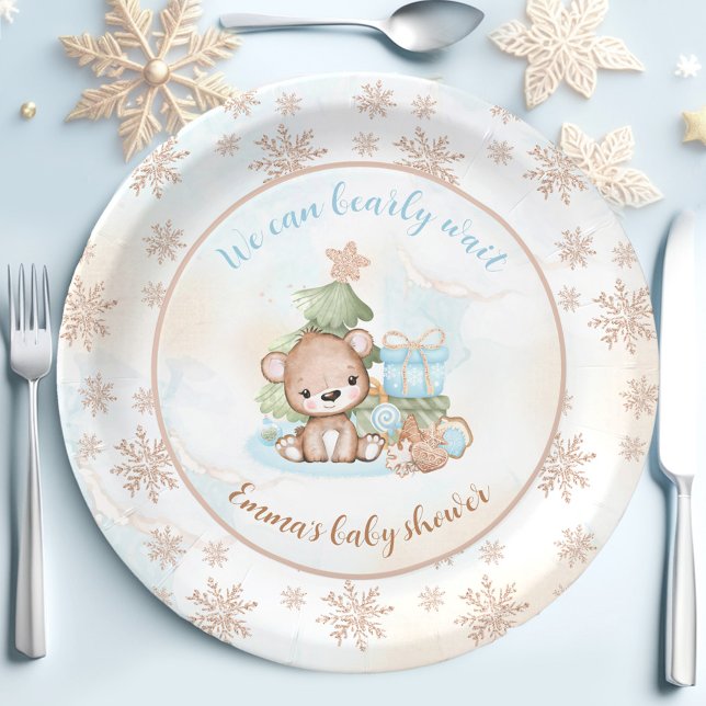 Plato De Papel Baby Shower Baby Bear Boy (Christmas Tree Baby Bear Boy Baby Shower Paper Plates)