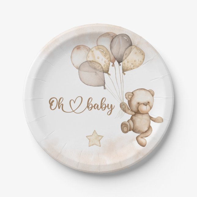 Plato De Papel Baby Shower Bear (Anverso)