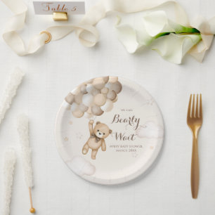 Plato De Papel Baby Shower Bear Wait Brown Bear Balloon