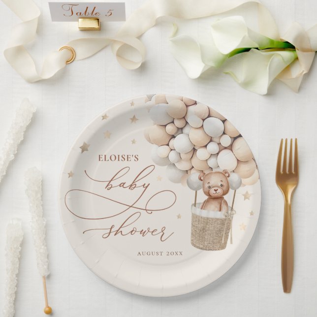 Plato De Papel Baby Shower Bearly Wait Neutral Bear Bear Balloon (Boda)