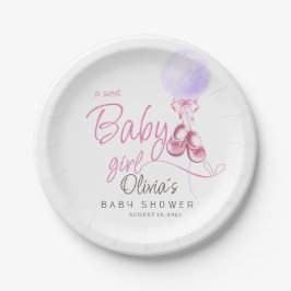 Plato De Papel Baby Shower: Bebé con globo morado y rosa