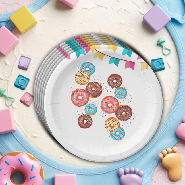 Plato De Papel Baby Shower: Bebé Donut moderno rompe bóvedas (Subido por el creador)