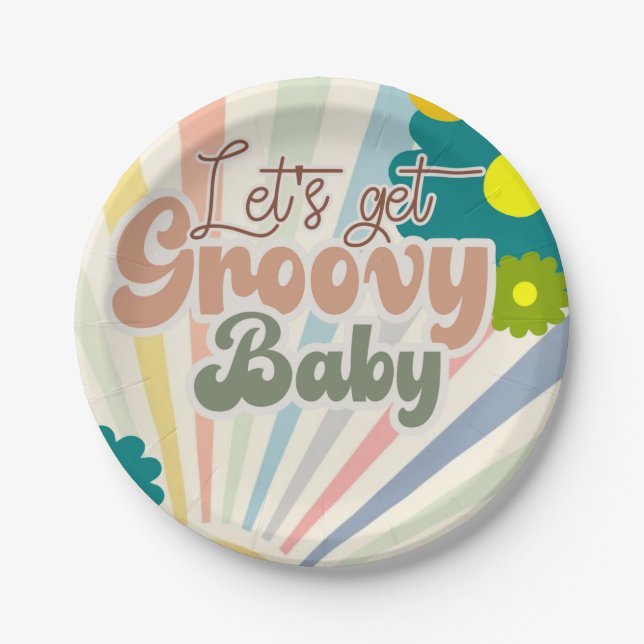 PLATO DE PAPEL BABY SHOWER, BEBÉ GROOVY, INVITACIÓN (Anverso)