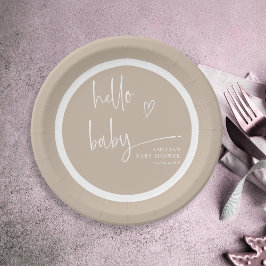 Plato De Papel Baby Shower beige moderno y saludo bebé minimalist