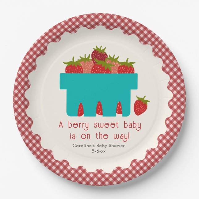 Plato De Papel Baby Shower Berry Sweet Strawberry Basket (Anverso)