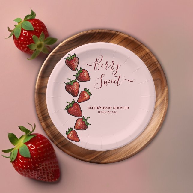 Plato De Papel Baby Shower Berry Sweet Strawberry Hearts (Subido por el creador)