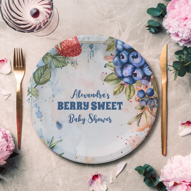 Plato De Papel Baby Shower Berry Sweet Wild Berries & Flowers (Subido por el creador)