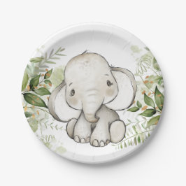Plato De Papel Baby Shower Birthday Cute Elephant Greeneration