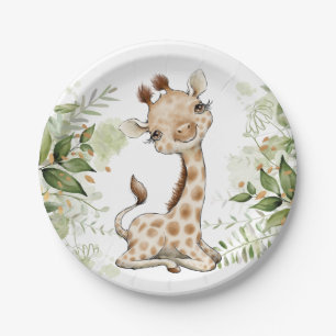 Plato De Papel Baby Shower Birthday Cute Giraffe Greenery