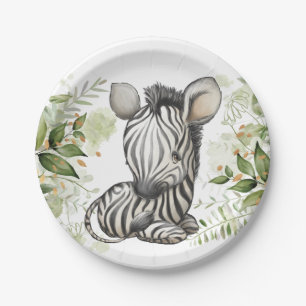 Plato De Papel Baby Shower Birthday Cute Zebra Eucalipt