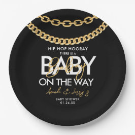 Plato De Papel Baby Shower Black and Gold Hip Hop