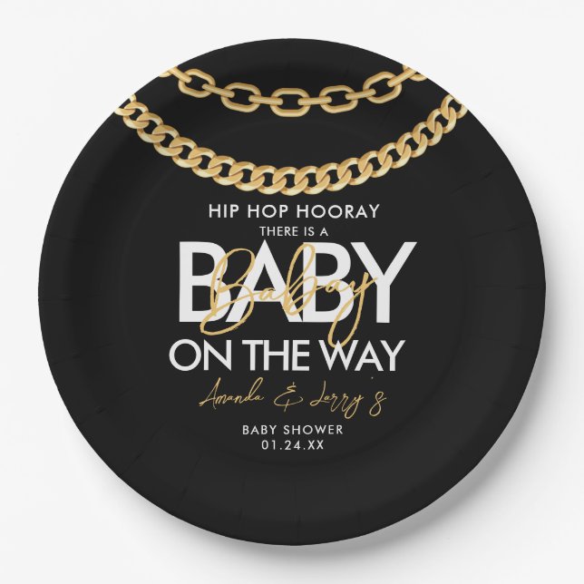 Plato De Papel Baby Shower Black and Gold Hip Hop (Anverso)